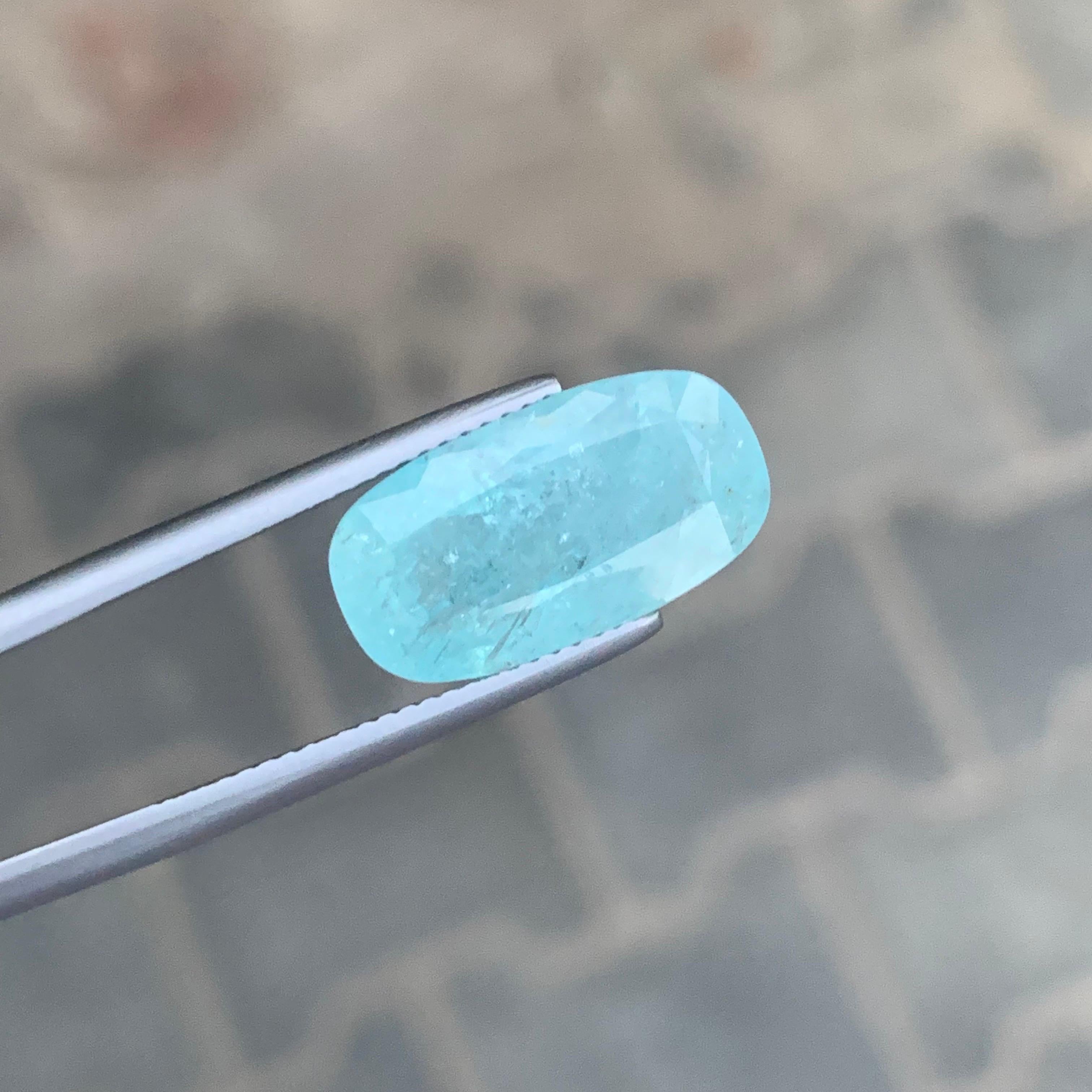 Women's or Men's AIG Certified 7.77 Carat Natural Loose Paraiba Tourmaline Cushion Cut Gemstone For Sale