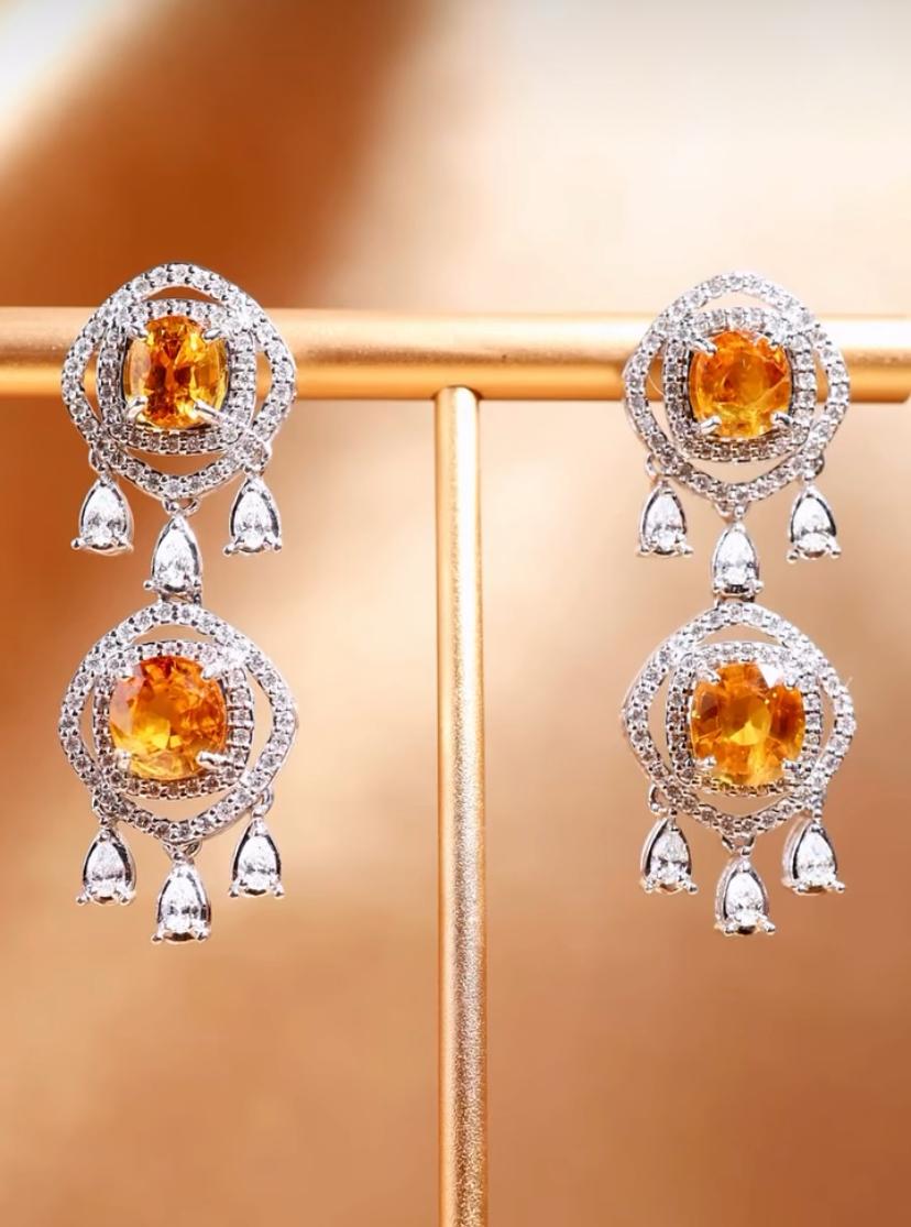 Boucles d'oreilles en or 18k certifiées AIG 7.80 Carats Thai Sapphires 2.20 Ct Diamonds Neuf - En vente à New Delhi, Delhi