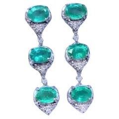 AIG Certified  7.80 Cts Zambian Emeralds  Diamonds 18K Gold Earrings