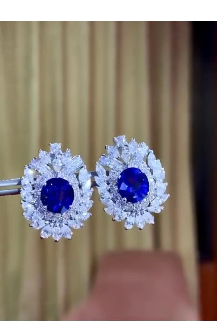 Oval Cut AIG Certified 7.82 Ct Ceylon Sapphires  5.18 Carats Diamond 18K Gold Earrings  For Sale