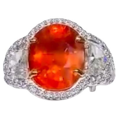 AIG Certified 7.90 Carat Orange Sapphire 1.40 Carat Diamonds 18K Gold Ring