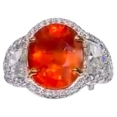 AIG Certified 7.90 Carat Orange Sapphire 1.40 Carat Diamonds 18K Gold Ring