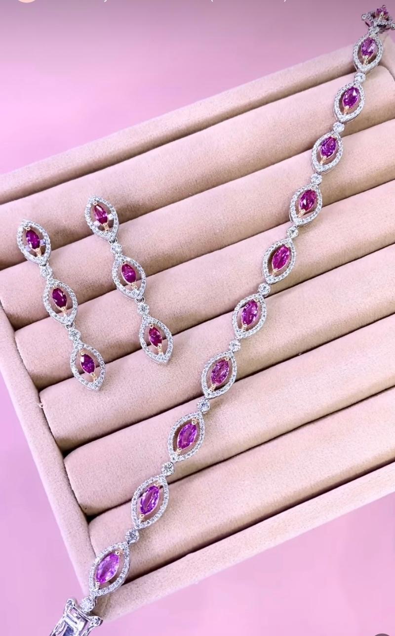 Zafiros rosas de Ceilán de 7,90 quilates con certificado AIG Diamantes de 2,80 quilates Pulsera/Aros Corte marquesa en venta