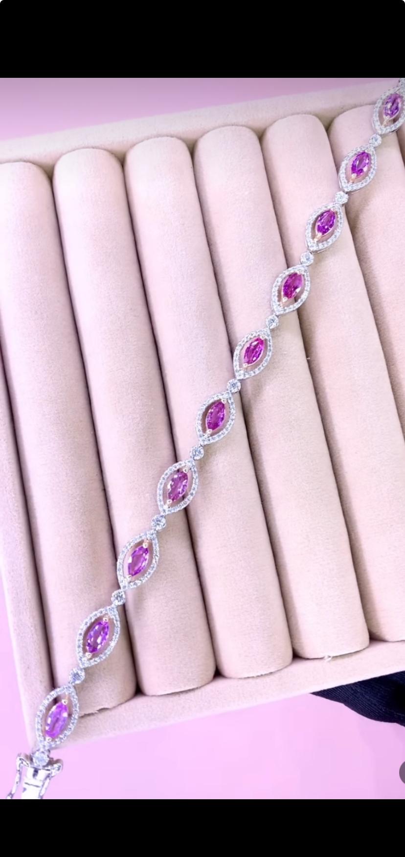 Zafiros rosas de Ceilán de 7,90 quilates con certificado AIG Diamantes de 2,80 quilates Pulsera/Aros en venta 2