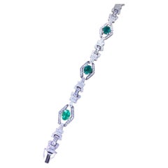 Emeraudes zambiennes certifiées AIG de 7.90 carats  3.70 Ct Diamonds Art Deco Bracelet