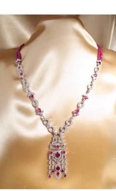AIG Certified 7.90 Ct Burma Rubies 4.30 Ct Diamonds 18K Gold Necklace