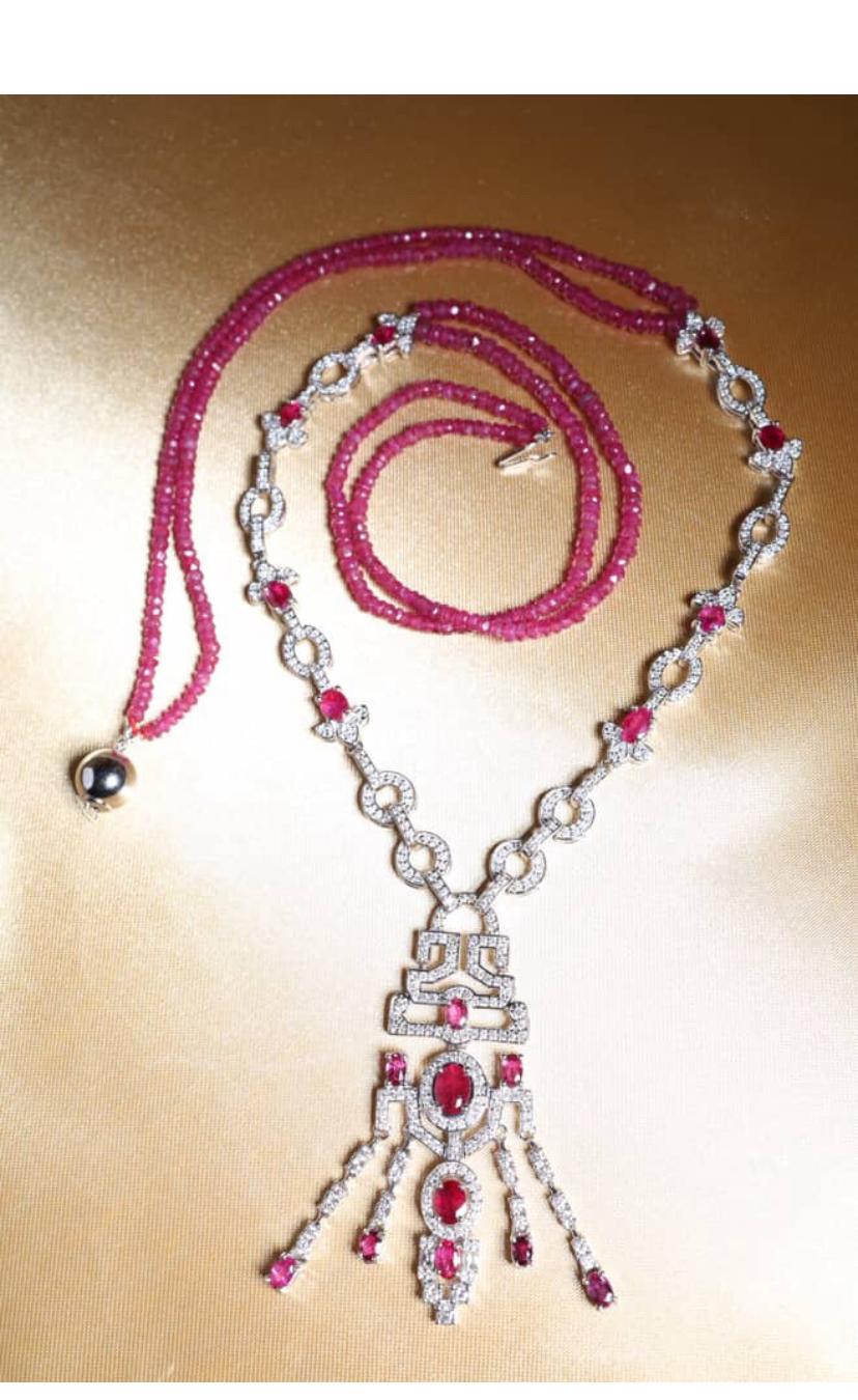 Women's AIG Certified 7.90 Ct Burma Rubies 4.30 Ct Diamonds 18K Gold Necklace For Sale