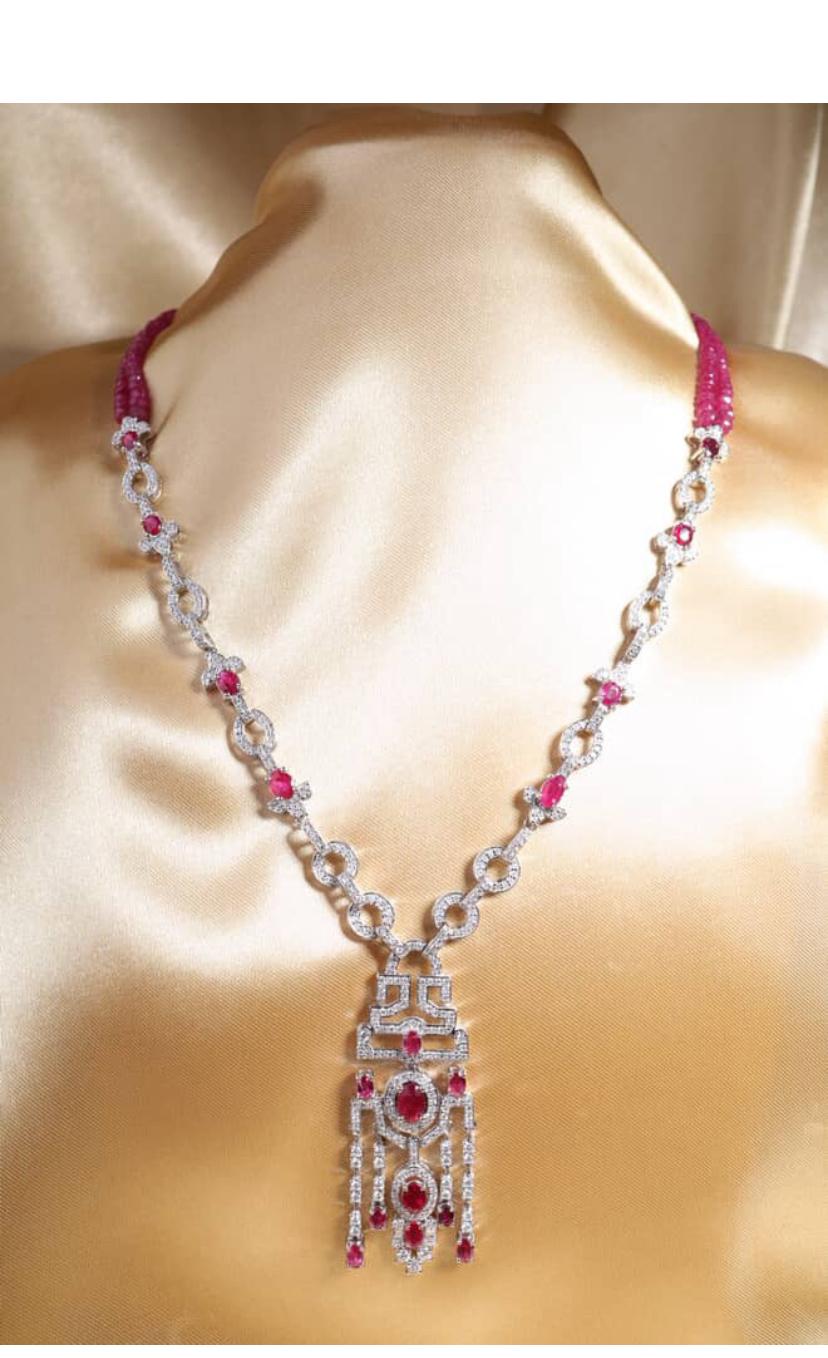 AIG Certified 7.90 Ct Burma Rubies 4.30 Ct Diamonds 18K Gold Necklace For Sale 2