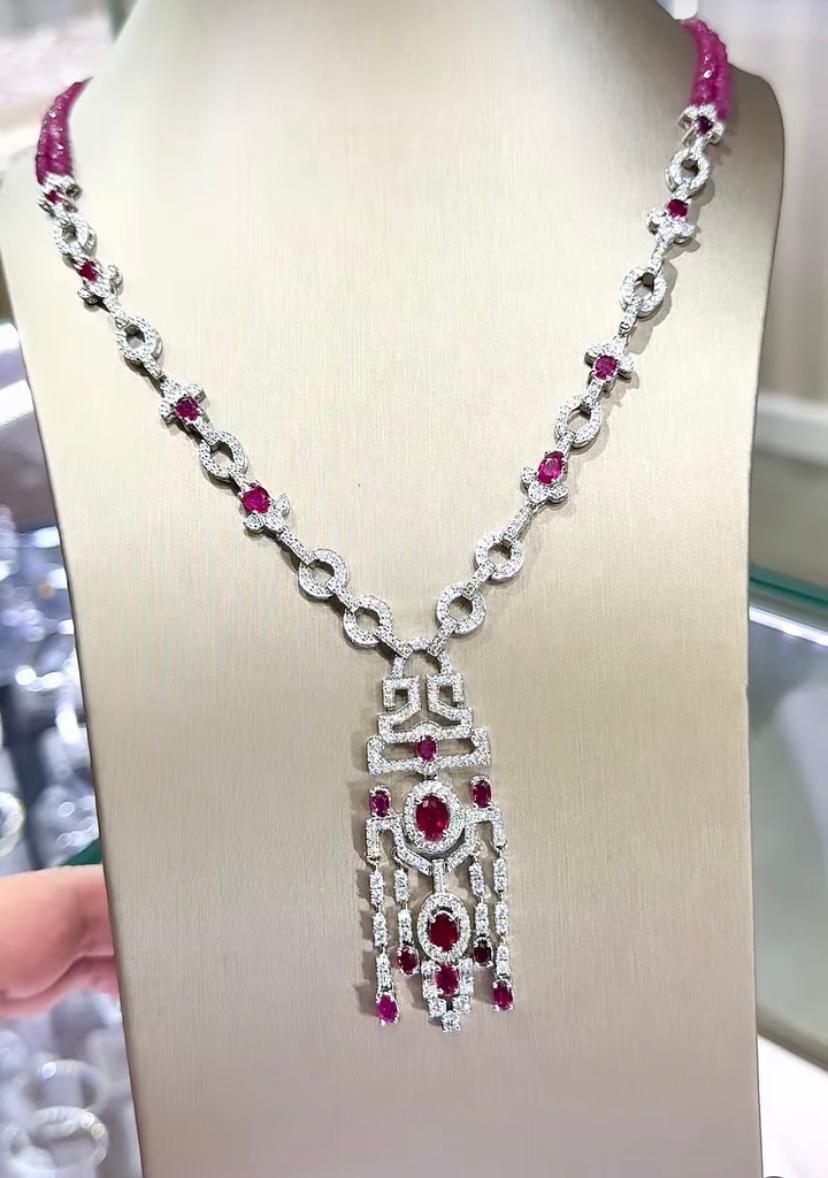 AIG Certified 7.90 Ct Burma Rubies 4.30 Ct Diamonds 18K Gold Necklace For Sale 4