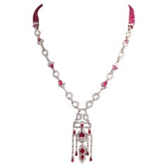 AIG Certified 7.90 Ct Burma Rubies 4.30 Ct Diamonds 18K Gold Necklace