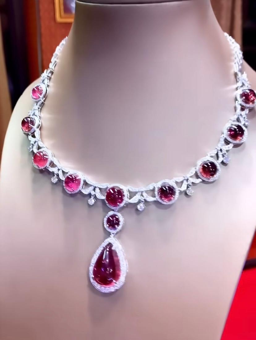 AIG Certified 79.00 Carats Rubellite Tourmalines  5.80 Ct Diamonds Necklace  For Sale 1