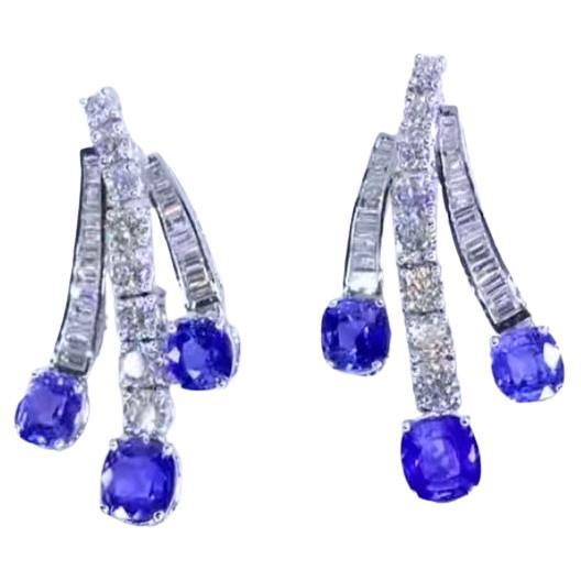 AIG Certified 8.00 Carat Ceylon Sapphire 4.00 Carat Diamonds 18K Gold Earrings