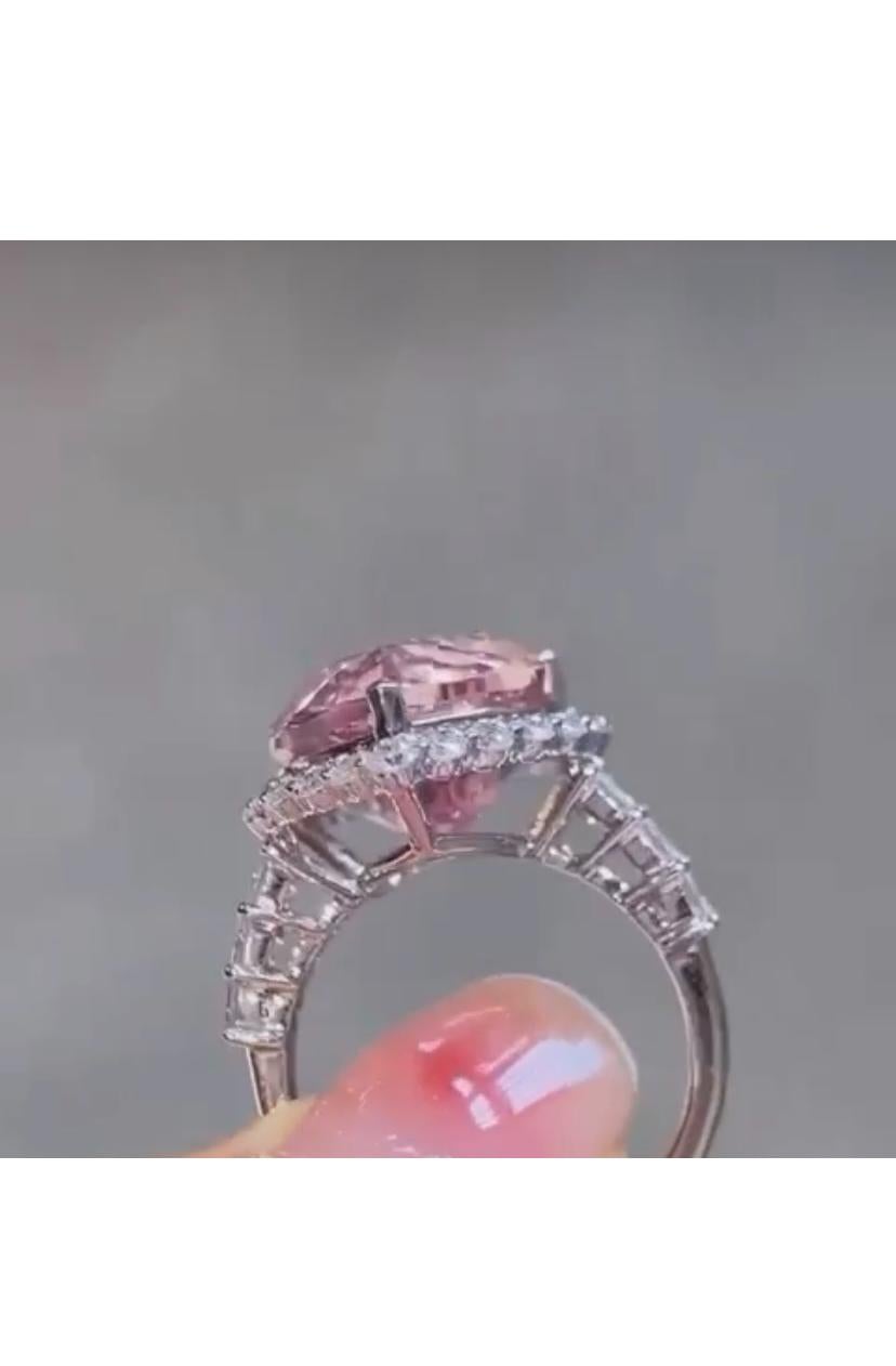 AIG Certified 8.00 Carat Pink Morganite Diamonds 18K Gold Ring For Sale 2