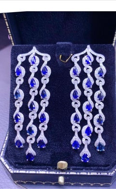 AIG Certified 8.00 Ct Ceylon Sapphires  2.20 Ct Diamonds 18k Gold Earrings