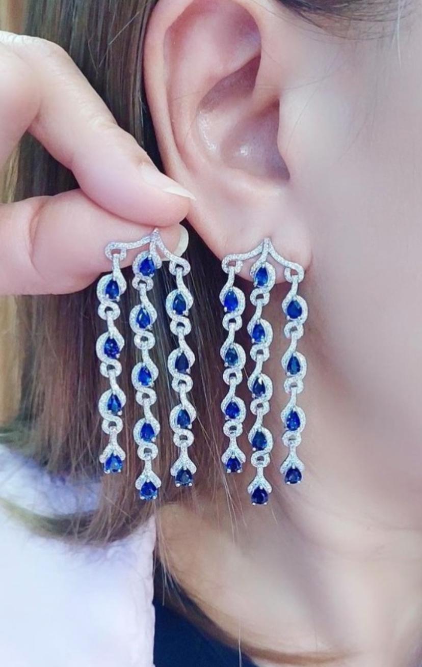 Women's AIG Certified 8.00 Ct Ceylon Sapphires  2.20 Ct Diamonds 18k Gold Earrings For Sale