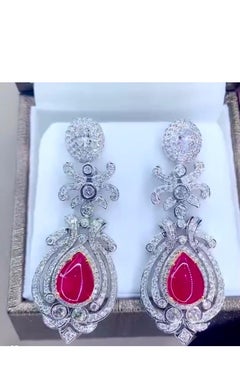 AIG Certified 8.00 Ct Rubies 6.00 Ct Diamonds 18K Gold Earrings