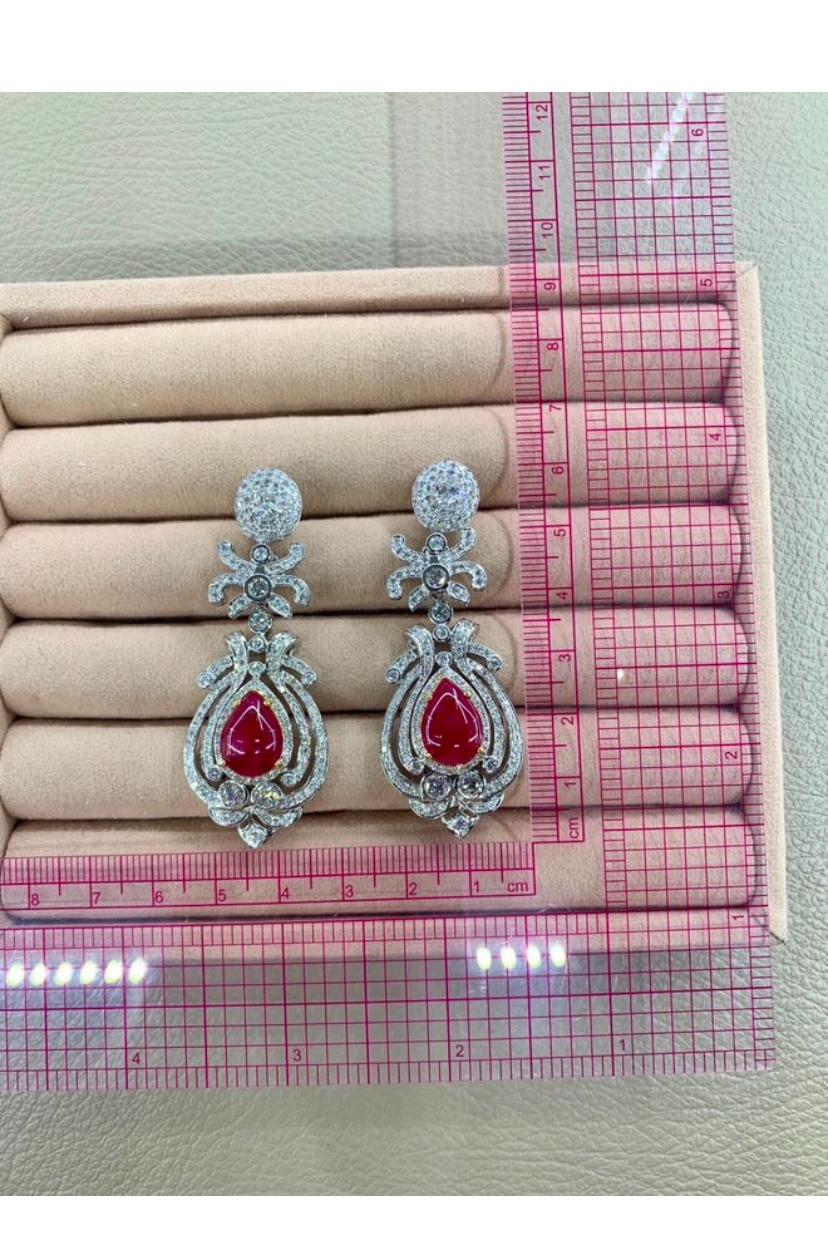 Taille cabochon Boucles d'oreilles en or 18 carats certifiées AIG 8,00 ct rubis 6,00 ct diamants en vente