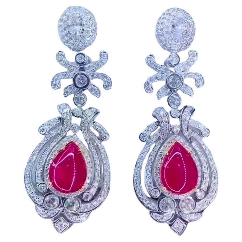 AIG Certified 8.00 Ct Rubies 6.00 Ct Diamonds 18K Gold Earrings
