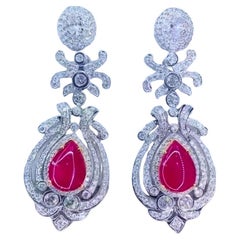 AIG Certified 8.00 Ct Rubies 6.00 Ct Diamonds 18K Gold Earrings