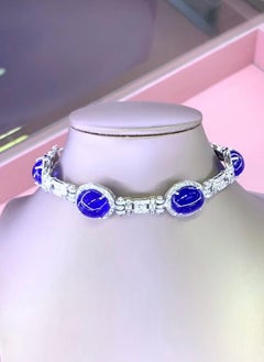 AIG Certified 80.00 Carat Tanzanite 4.80 Ct Diamonds 18K Gold Choker/Bracelet