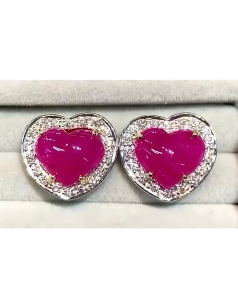 Heart Cut AIG  Certified 8.15 Carats Burma Rubies Diamonds 18k Gold Earrings  For Sale