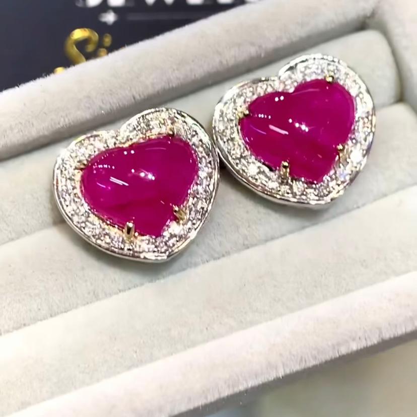 Women's AIG  Certified 8.15 Carats Burma Rubies Diamonds 18k Gold Earrings  For Sale