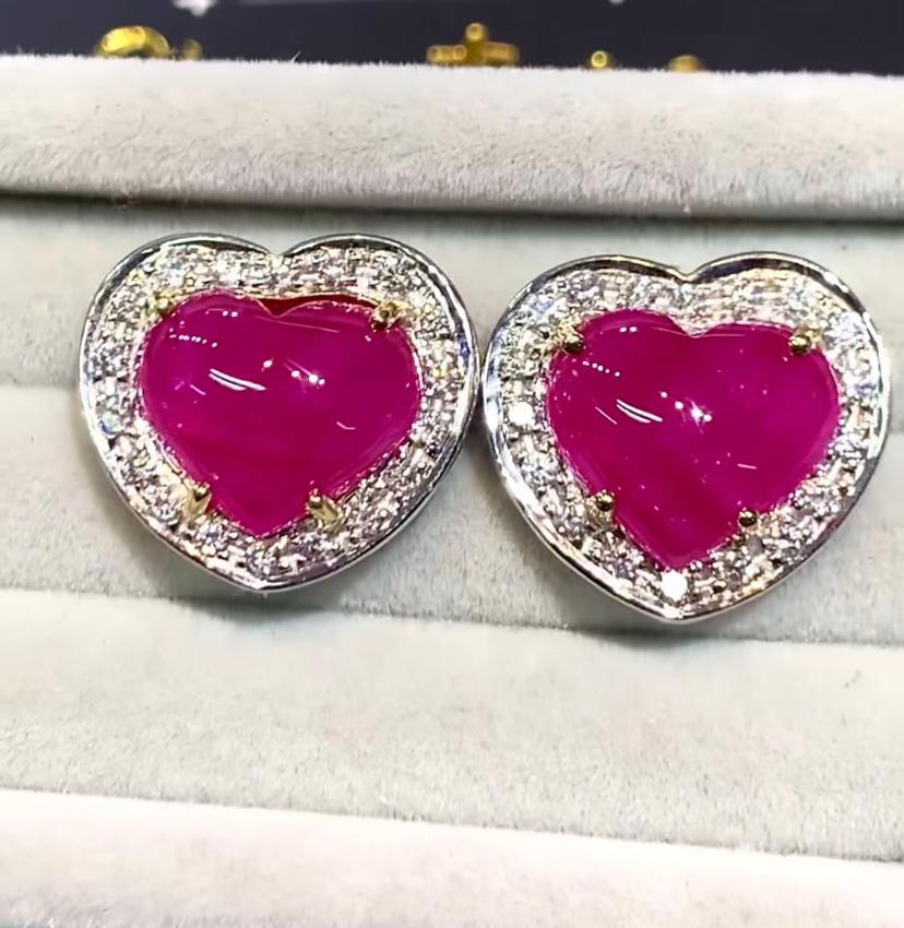 AIG  Certified 8.15 Carats Burma Rubies Diamonds 18k Gold Earrings  For Sale 1