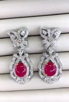 AIG Certified 8.40 Carats Burma Rubies 3.90 Ct Diamonds 18K Gold Earrings
