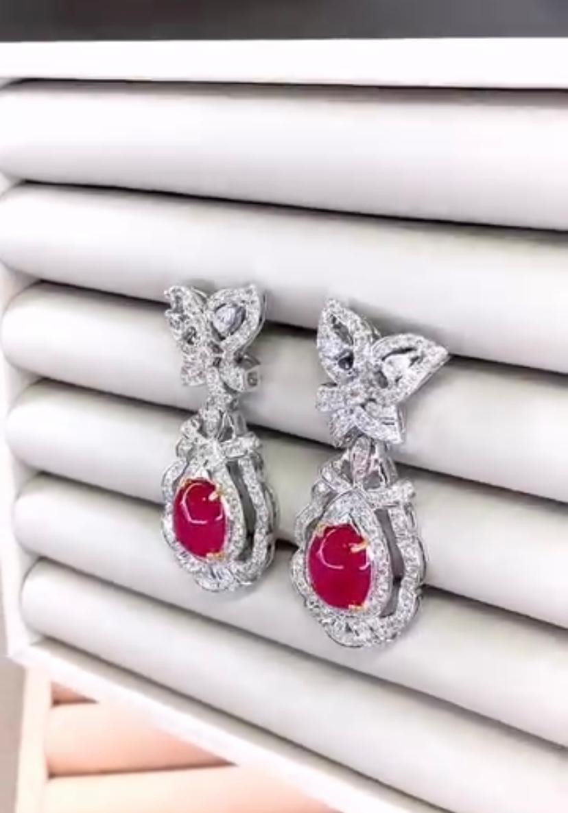 da uomo o donna Orecchini in oro 18K con rubini di Birmania certificati AIG da 8,40 carati e diamanti da 3,90 carati in vendita