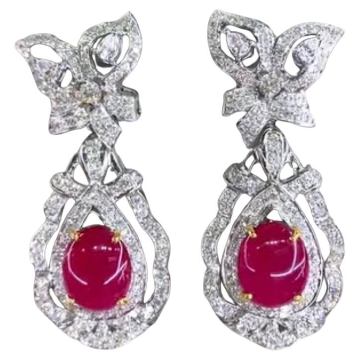 Orecchini in oro 18K con rubini di Birmania certificati AIG da 8,40 carati e diamanti da 3,90 carati