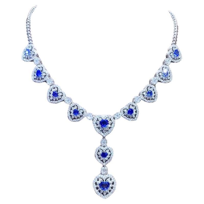 AIG Certified  8.40 Ct Ceylon Sapphires 8.30 Ct Diamonds 18K Gold Necklace