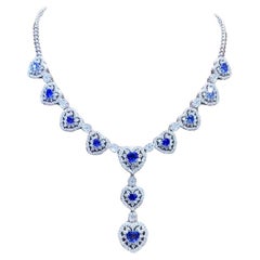AIG Certified  8.40 Ct Ceylon Sapphires 8.30 Ct Diamonds 18K Gold Necklace