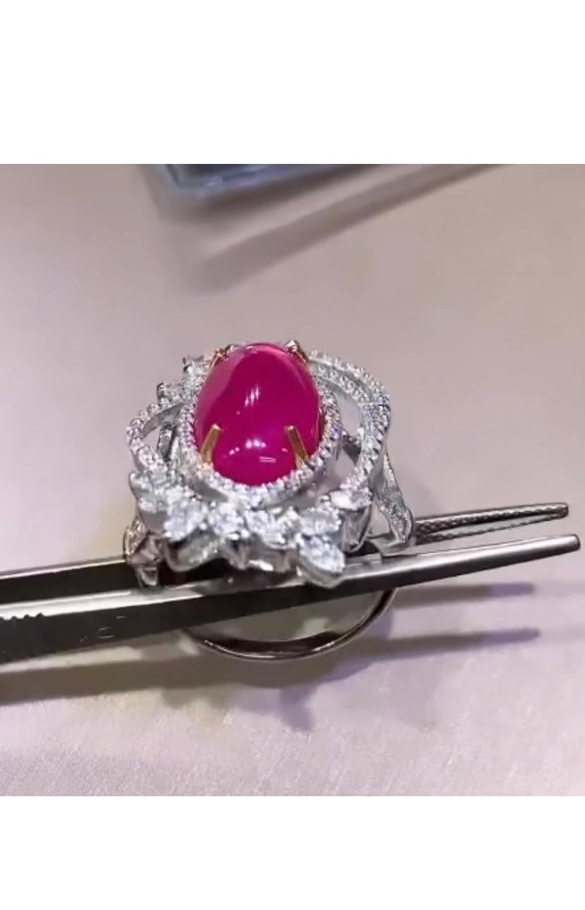 Mixed Cut AIG Certified 8.50  Carat Burma Ruby   1.60 Ct Diamonds 18K Gold Ring  For Sale