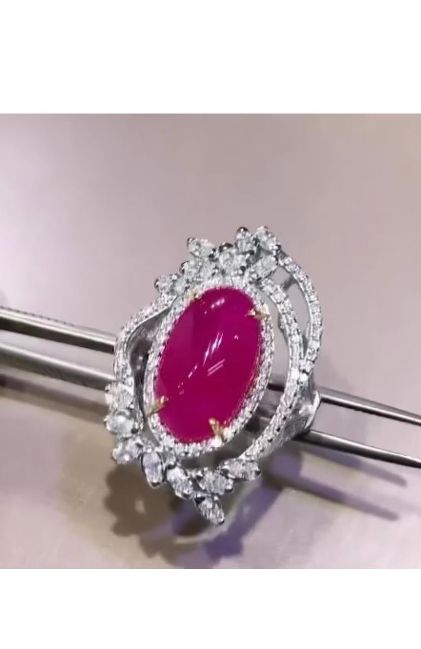 AIG Certified 8.50  Carat Burma Ruby   1.60 Ct Diamonds 18K Gold Ring  In New Condition For Sale In Massafra, IT