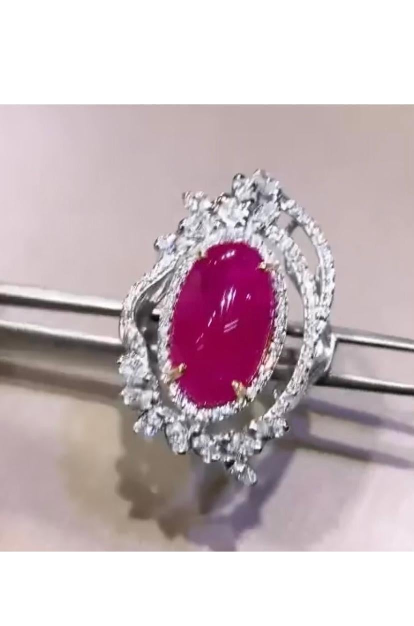 Women's AIG Certified 8.50  Carat Burma Ruby   1.60 Ct Diamonds 18K Gold Ring  For Sale
