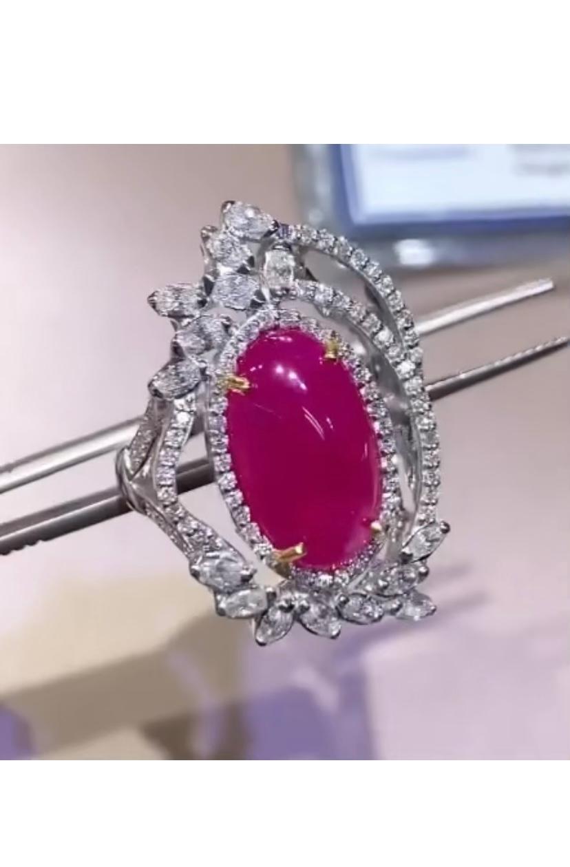 AIG Certified 8.50  Carat Burma Ruby   1.60 Ct Diamonds 18K Gold Ring For Sale 1