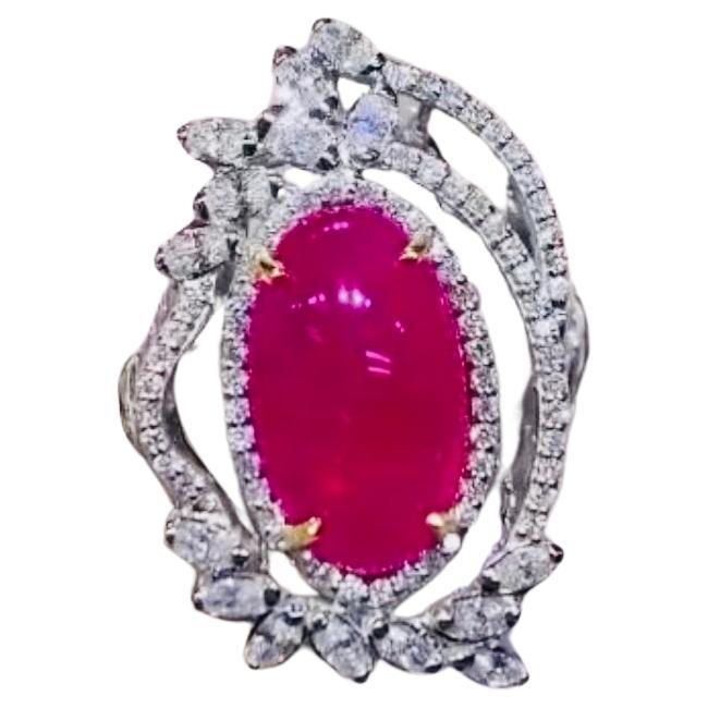 AIG Certified 8.50  Carat Burma Ruby   1.60 Ct Diamonds 18K Gold Ring 