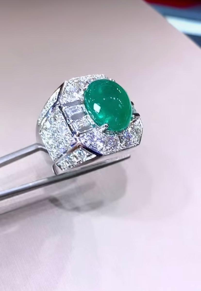 AIG Certified 8.50 Carat Zambian Emerald  3.80 Ct Diamonds 18K Gold Ring For Sale 1