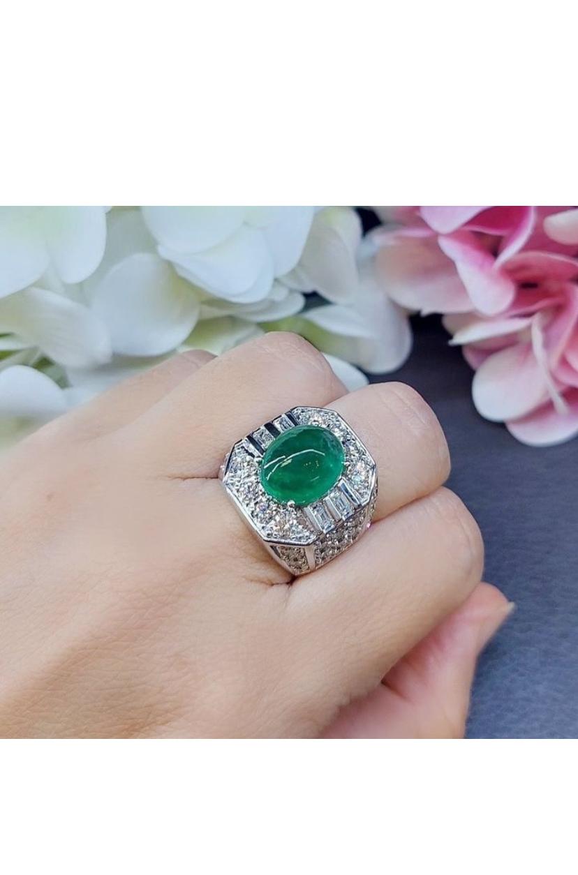 AIG Certified 8.50 Carat Zambian Emerald  3.80 Ct Diamonds 18K Gold Ring For Sale 3