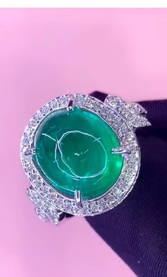 AIG Certified 8.50 Carat Zambian Emerald Diamonds 18K Gold Ring