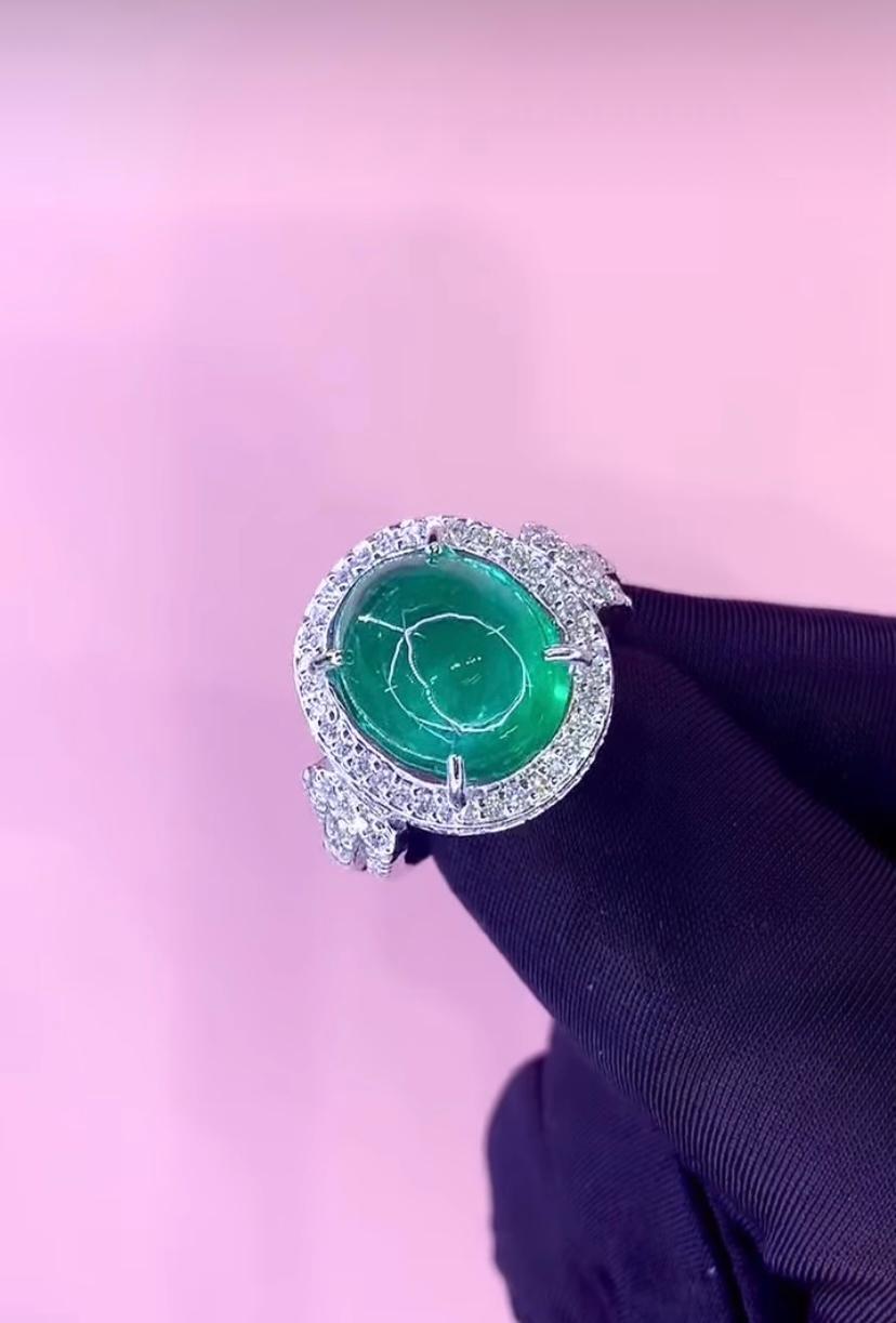 AIG Certified 8.50 Carat Zambian Emerald Diamonds 18K Gold Ring For Sale 1