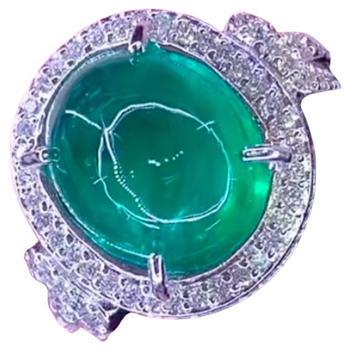 AIG Certified 8.50 Carat Zambian Emerald Diamonds 18K Gold Ring