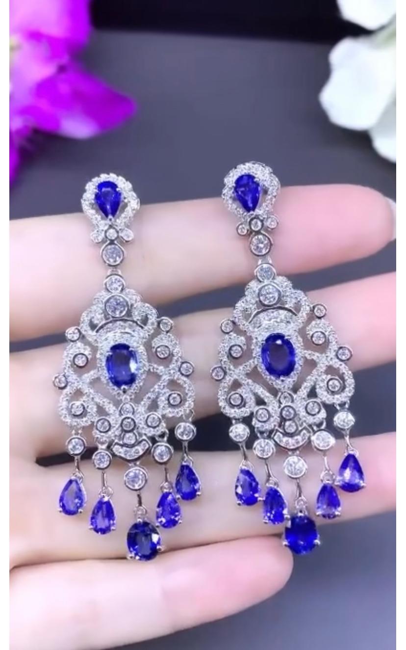 Women's AIG Certified 8.54 Carats Ceylon Sapphires  3.90 Ct Diamonds 18K Gold Earrings  For Sale