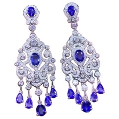 Saphirs de Ceylan certifiés AIG 8.54 carats  Boucles d'oreilles en or 18K avec 3,90 ct de diamants 