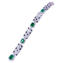 AIG Certified 8.60 Ct Zambian Emeralds  4.30 Ct Diamonds 18K Gold Bracelet