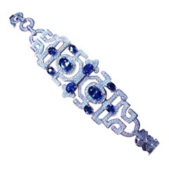 AIG Certified 8.70 Carats Ceylon Sapphires  3.25 Ct Diamonds 18K Gold Bracelet