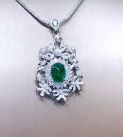 Art Deco Design 18K Gold Pendant with 8.00 Ct Emerald & 3.Ct Diamonds