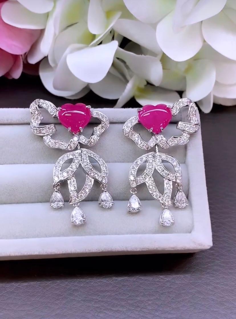AIG Certified 8.70 Cts Burma Rubies  5.80 Cts Diamonds 18k Gold Earrings In New Condition For Sale In Massafra, IT