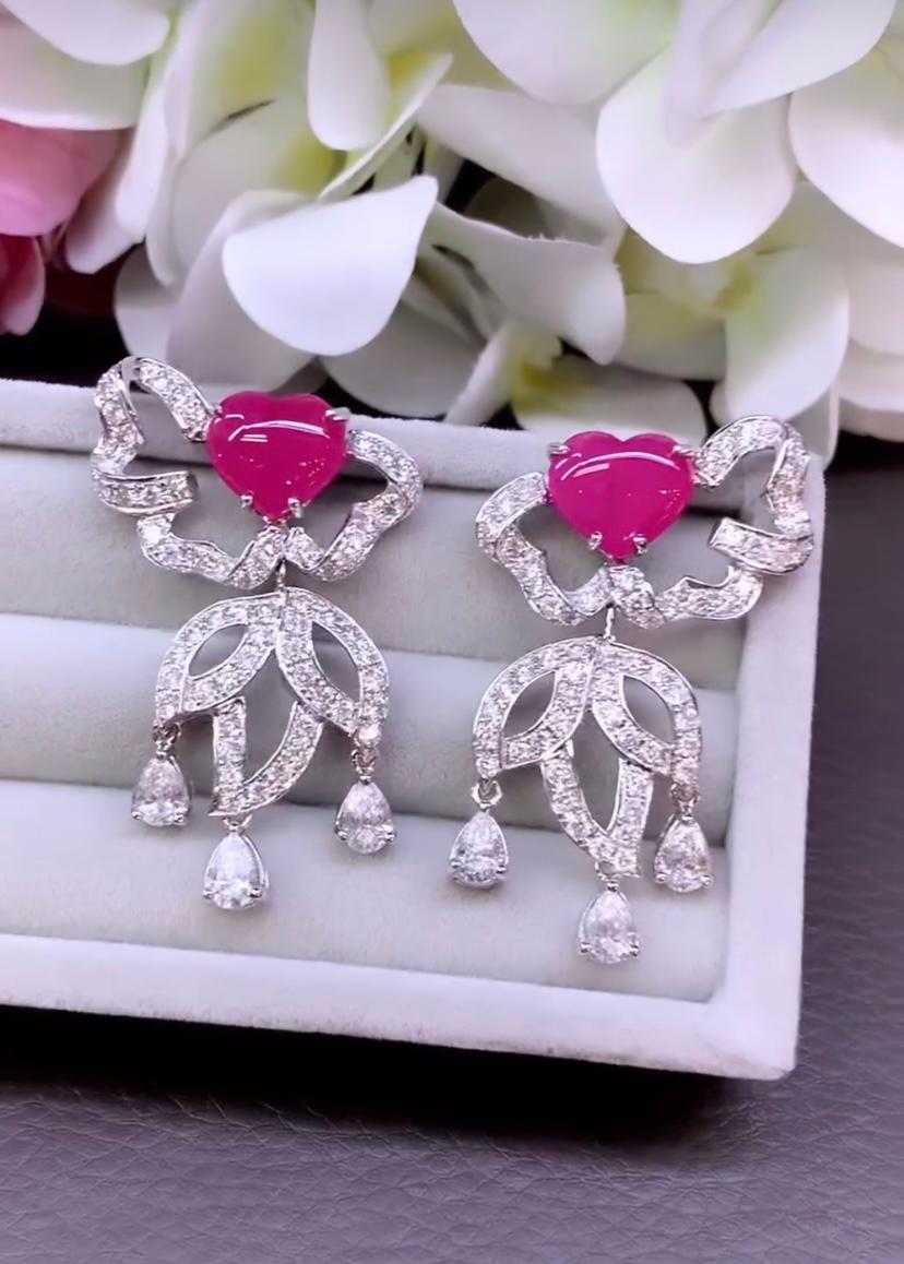 Women's AIG Certified 8.70 Cts Burma Rubies  5.80 Cts Diamonds 18k Gold Earrings For Sale