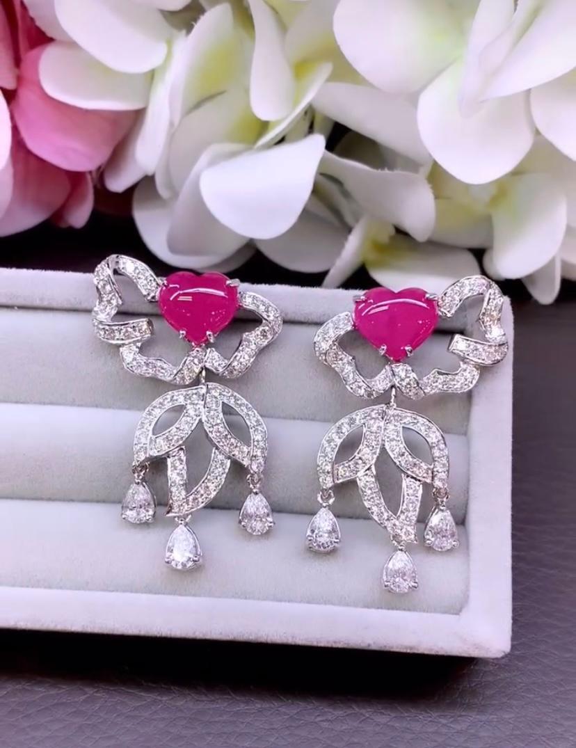 AIG Certified 8.70 Cts Burma Rubies  5.80 Cts Diamonds 18k Gold Earrings For Sale 1